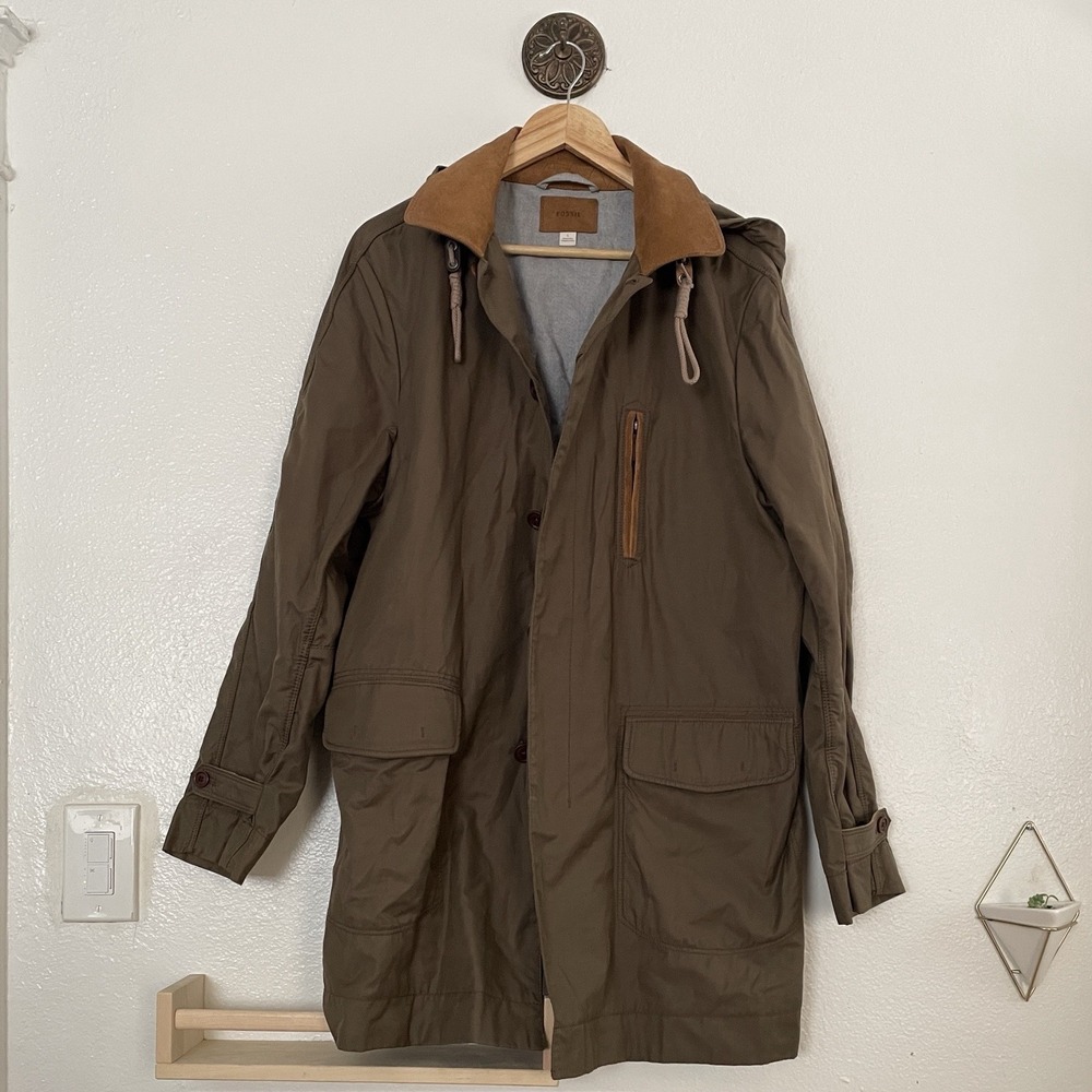 Fossil Barn Field Chore Coat Jacket Mens‎ Large Brown Canvas Distressed